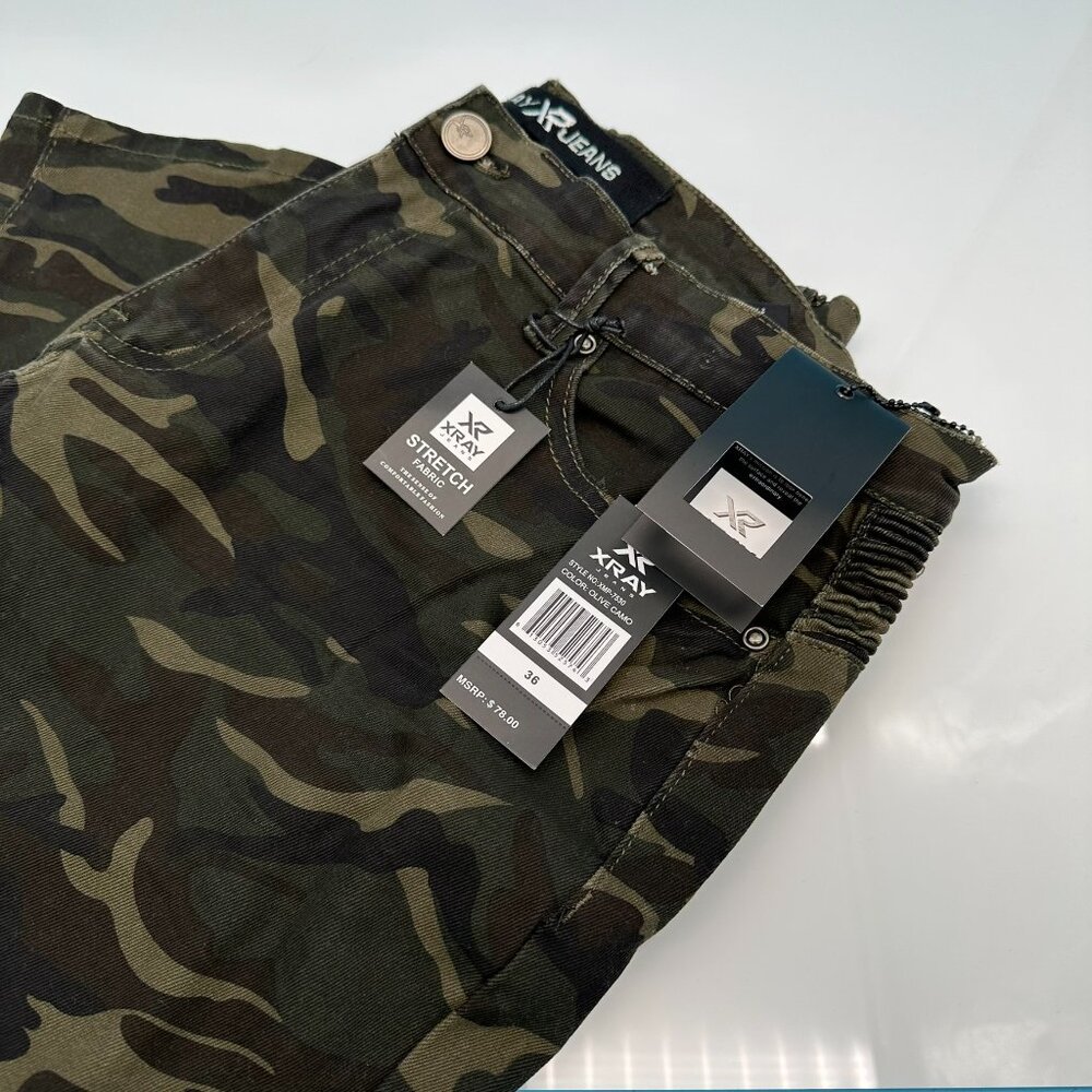 XRAY Men's Classic Moto Biker Stretch‎ Jeans, Size W36 x L32, Olive Camo Color
